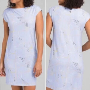 Prana Womens S Sanna Blue Sheen Jigsaw Stretchy Knit Shift Sun Dress